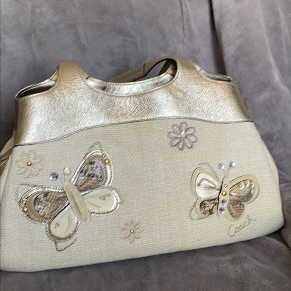 Coach Gold and  straw tote